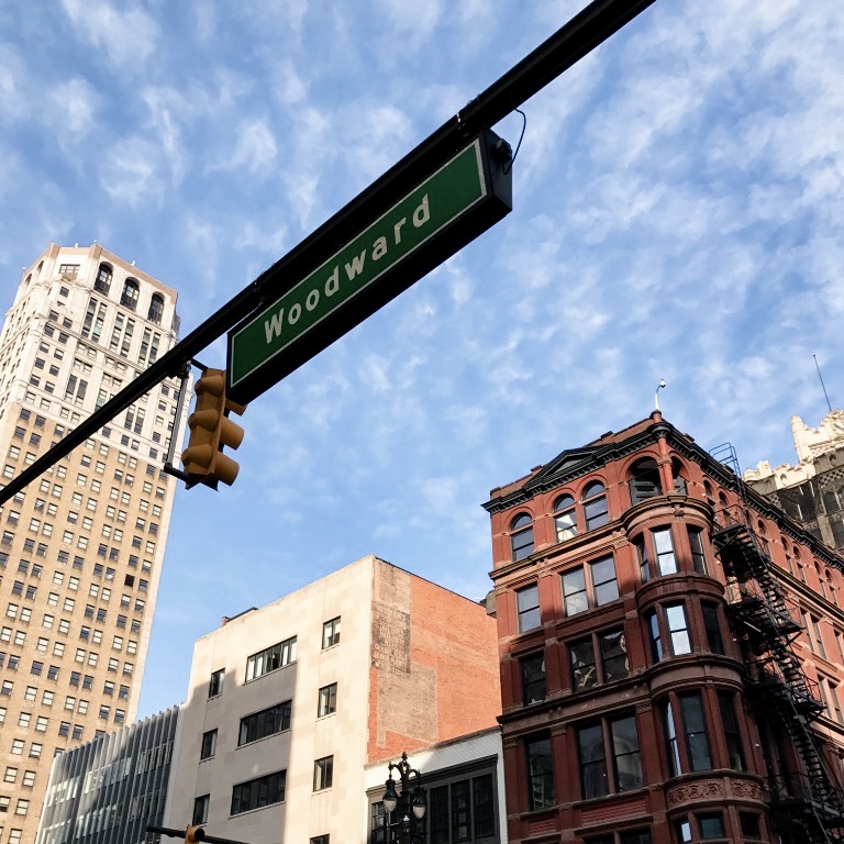 A tour of downtown Detroit, on Woodward Avenue.